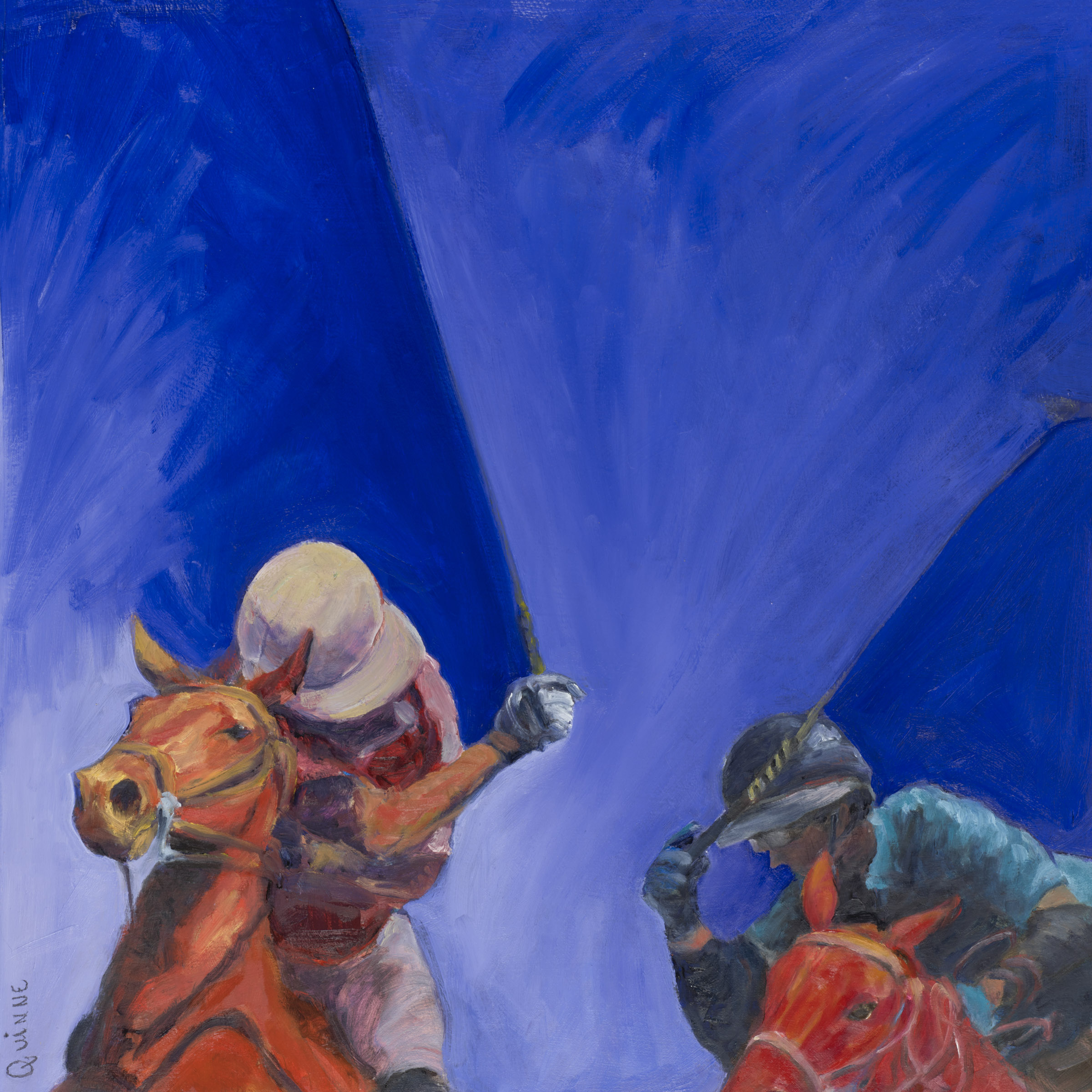 Dramatic painting of two polo players